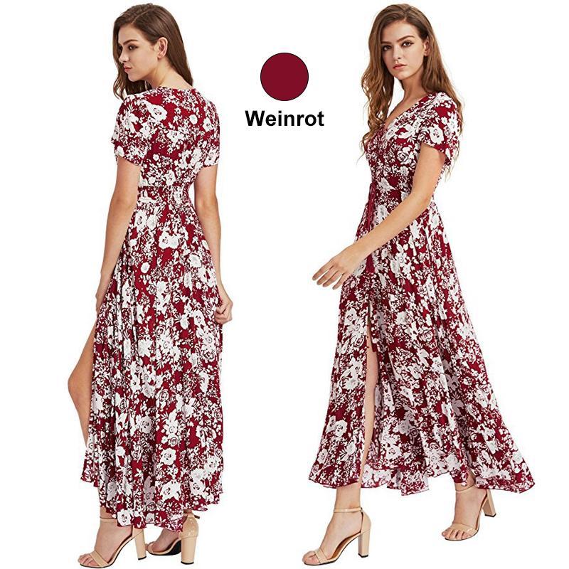 New Bohemian retro ethnischen Stil Urlaub Wind V-Ausschnitt losen langen Kleid langen Rock